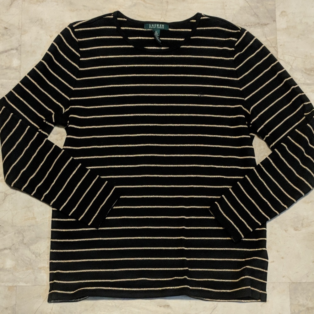 Lauren Ralph Lauren Black/Gold Striped Shirt XL